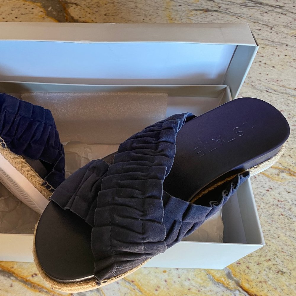 1.STATE Navy crisscross Ruffle Slide Sandal 7.5